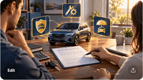 Optional car finance add-ons listed separately from vehicle price