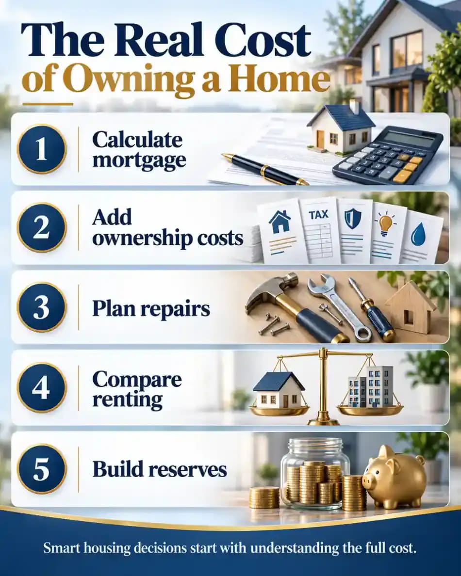 Infographic showing the major costs involved in owning versus renting a home.