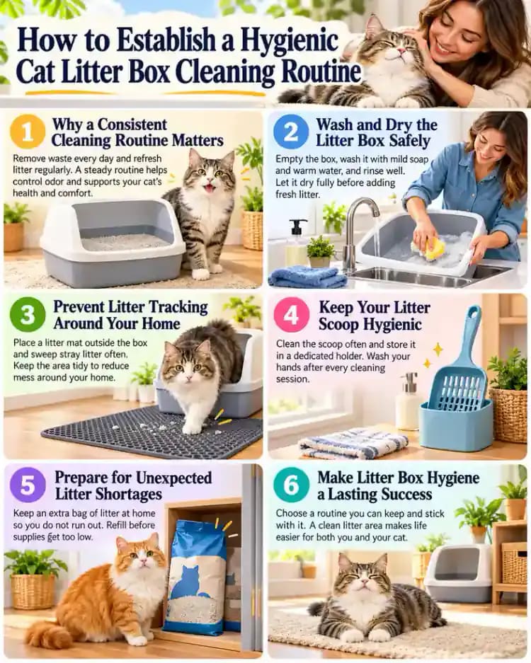 Pet care infographic for How to Establish a Hygienic Cat Litter Box Cleaning Routine