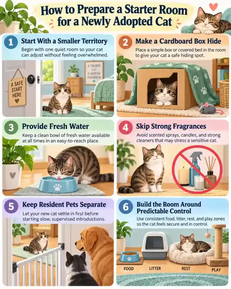 Pet care infographic for How to Prepare a Starter Room for a Newly Adopted Cat