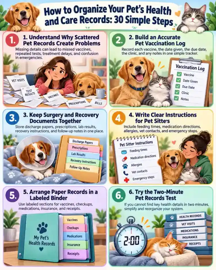 Pet care infographic for How to Organize Your Pet's Health and Care Records: 30 Simple Steps