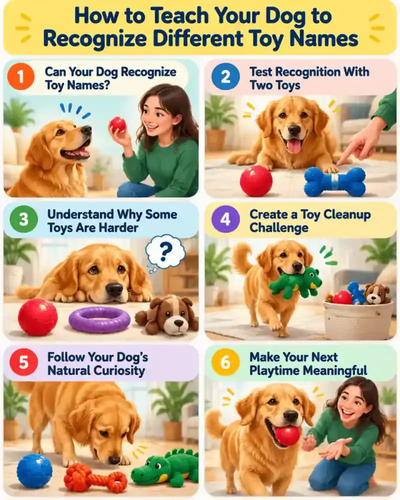 Pet care infographic for How to Teach Your Dog to Recognize Different Toy Names