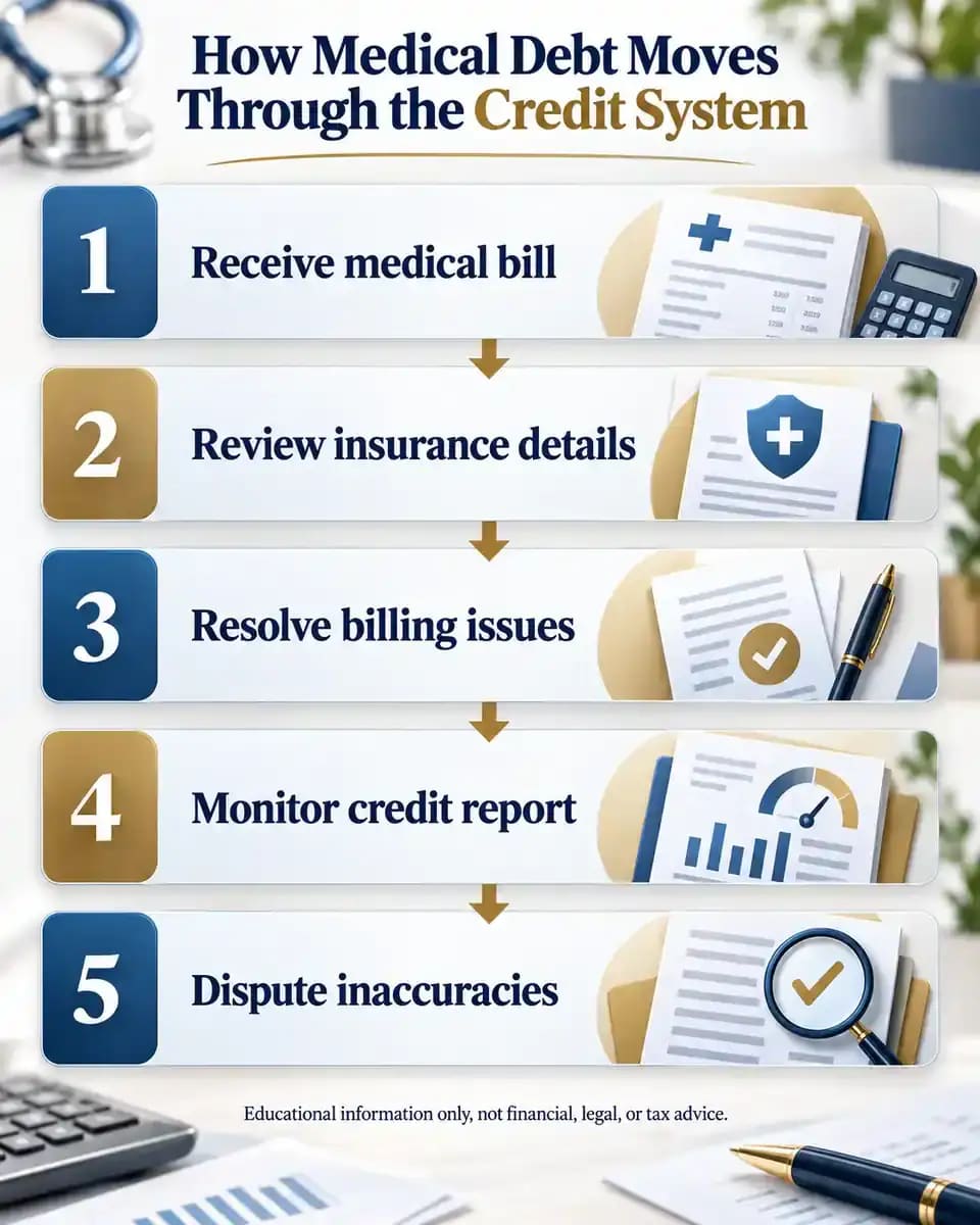 Flow showing how medical bills can affect credit reports