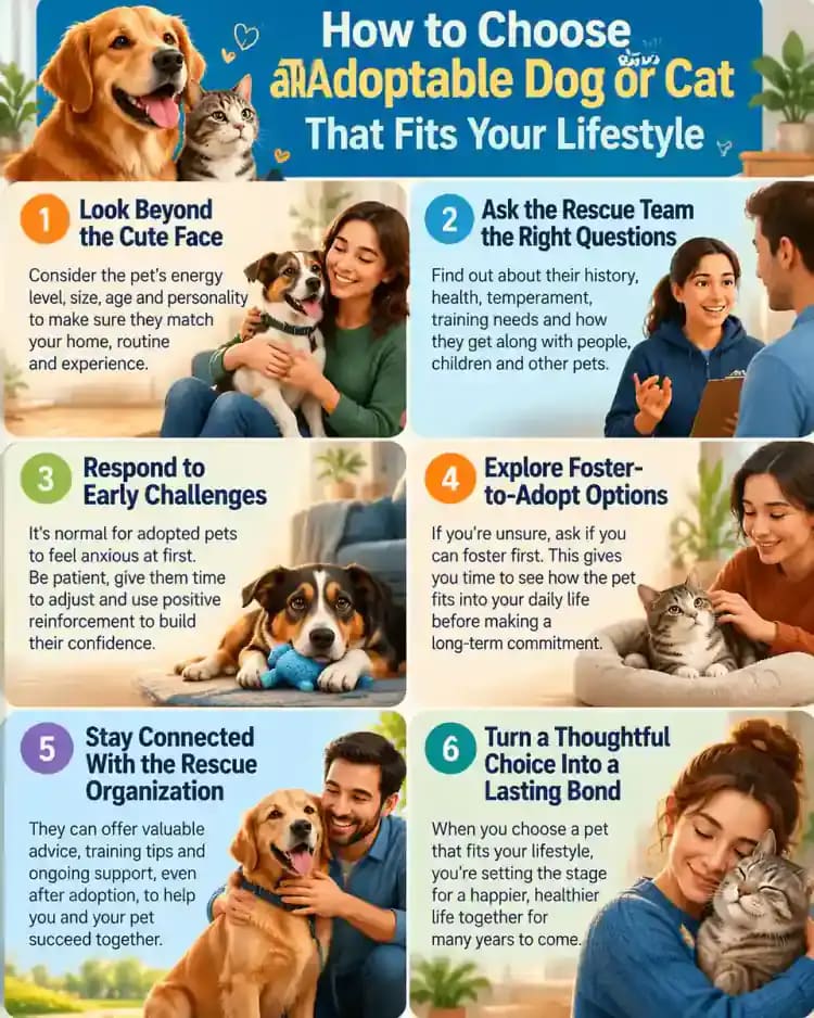 Pet care infographic for How to Choose an Adoptable Dog or Cat That Fits Your Lifestyle