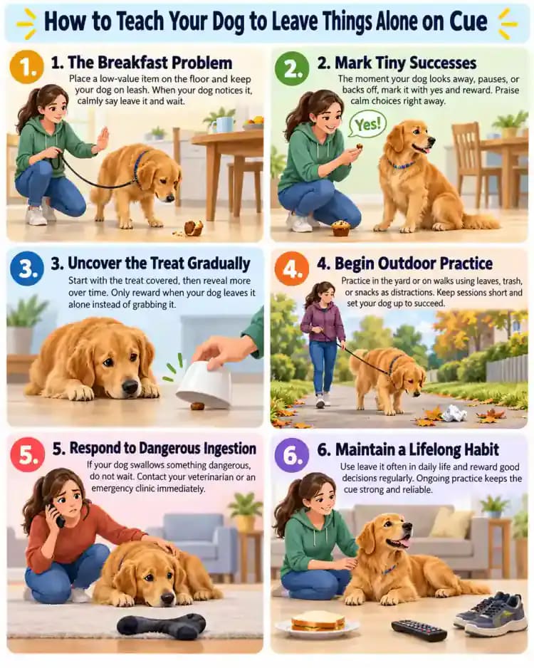 Pet care infographic for How to Teach Your Dog to Leave Things Alone on Cue