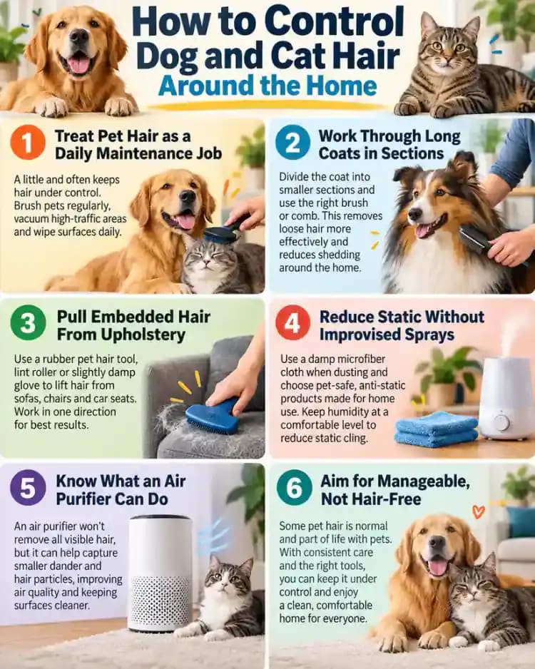 Pet care infographic for How to Control Dog and Cat Hair Around the Home