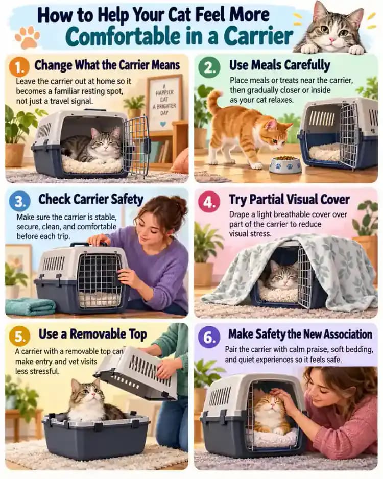 Pet care infographic for How to Help Your Cat Feel More Comfortable in a Carrier