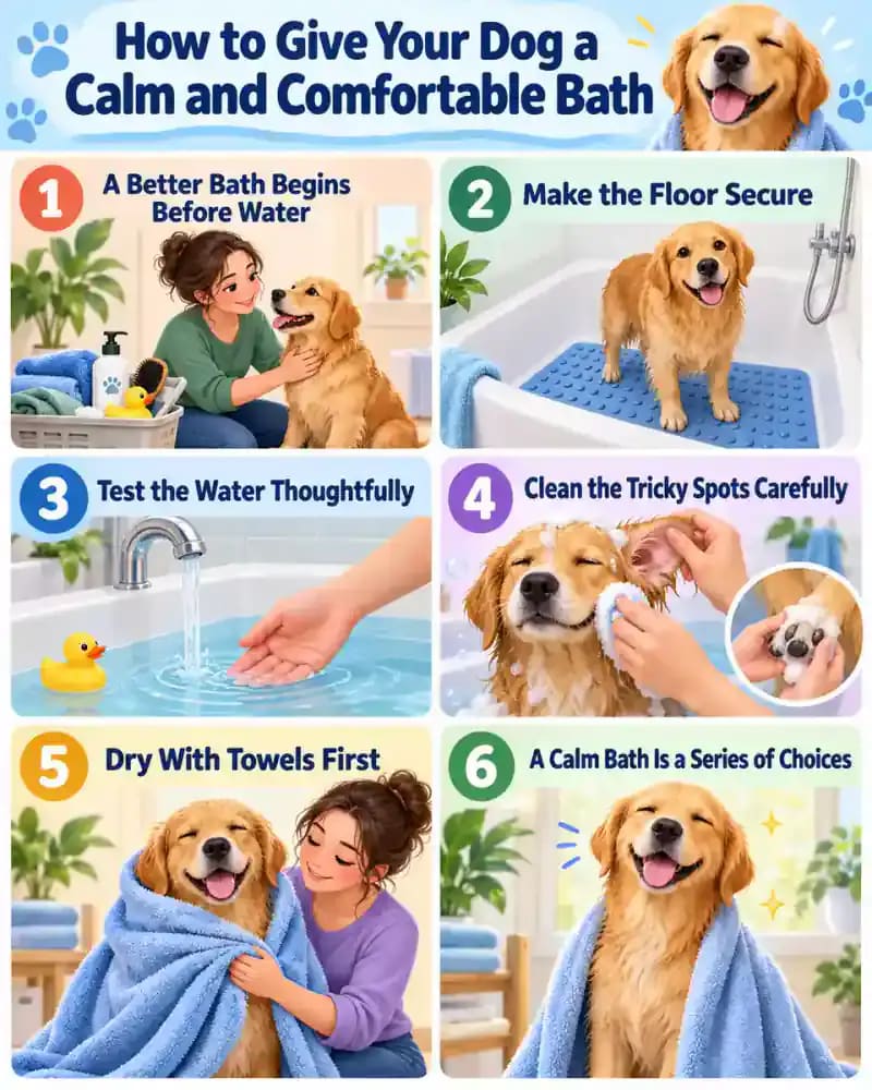 Pet care infographic for How to Give Your Dog a Calm and Comfortable Bath