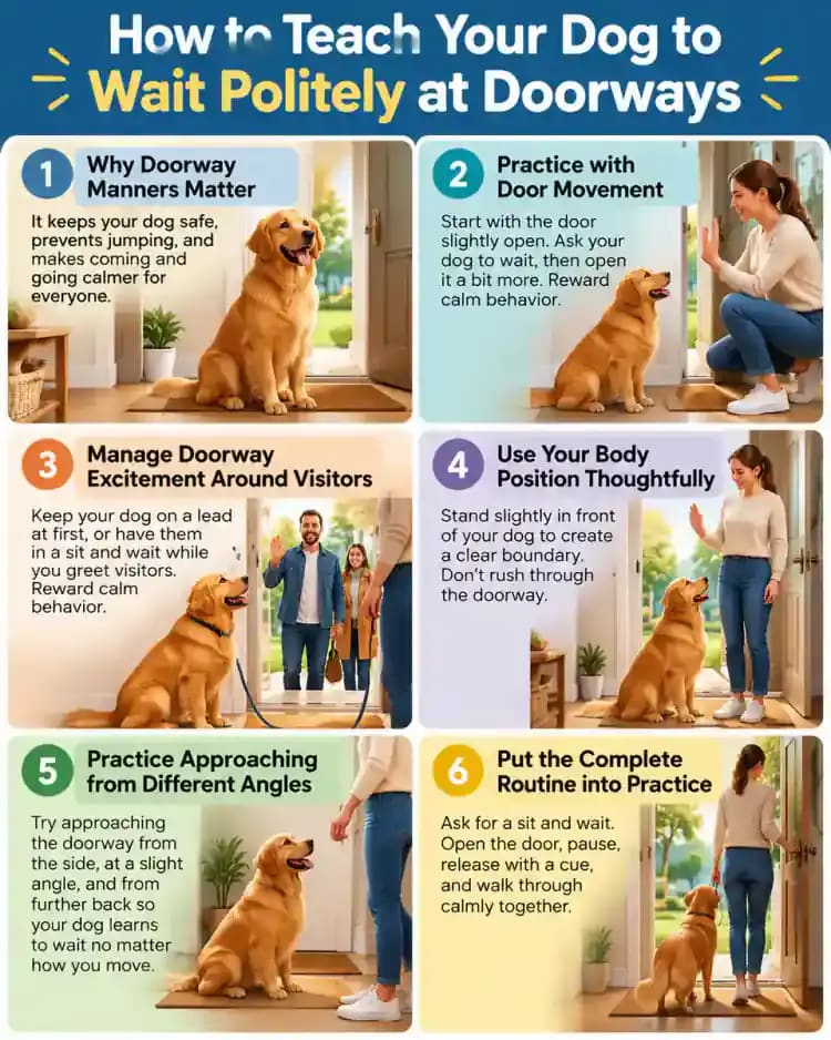 Pet care infographic for How to Teach Your Dog to Wait Politely at Doorways