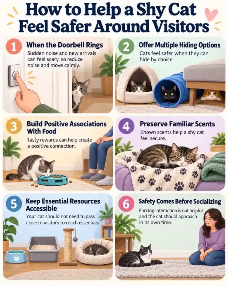 Pet care infographic for How to Help a Shy Cat Feel Safer Around Visitors
