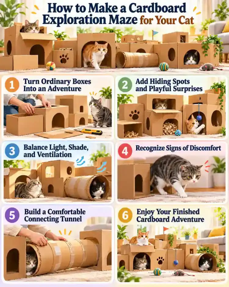 Pet care infographic for How to Make a Cardboard Exploration Maze for Your Cat