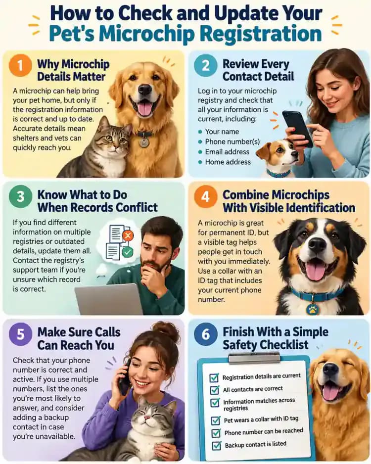 Pet care infographic for How to Check and Update Your Pet's Microchip Registration