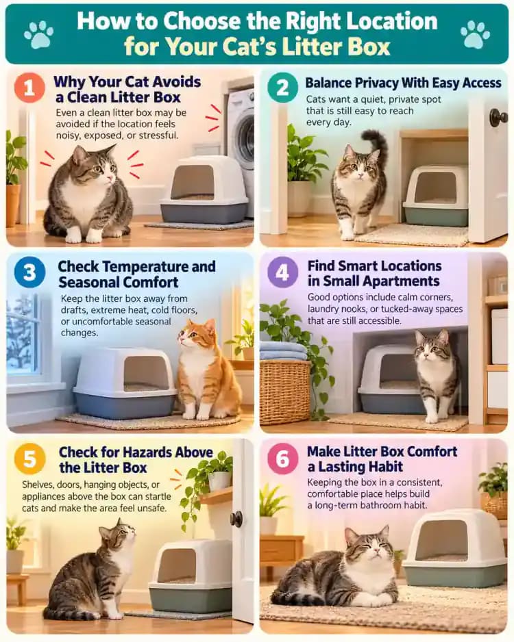 Pet care infographic for How to Choose the Right Location for Your Cat's Litter Box