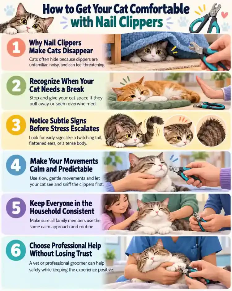 Pet care infographic for How to Get Your Cat Comfortable with Nail Clippers