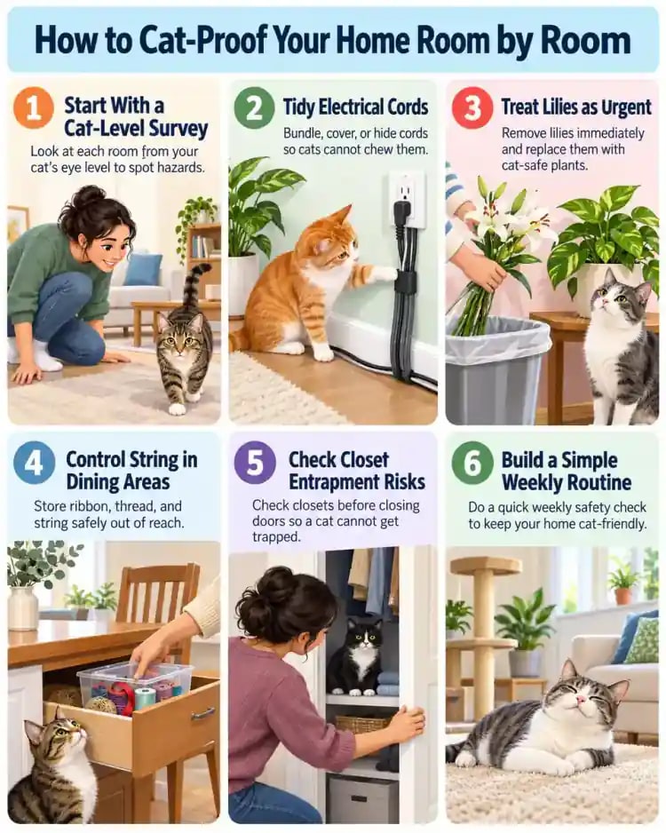 Pet care infographic for How to Cat-Proof Your Home Room by Room