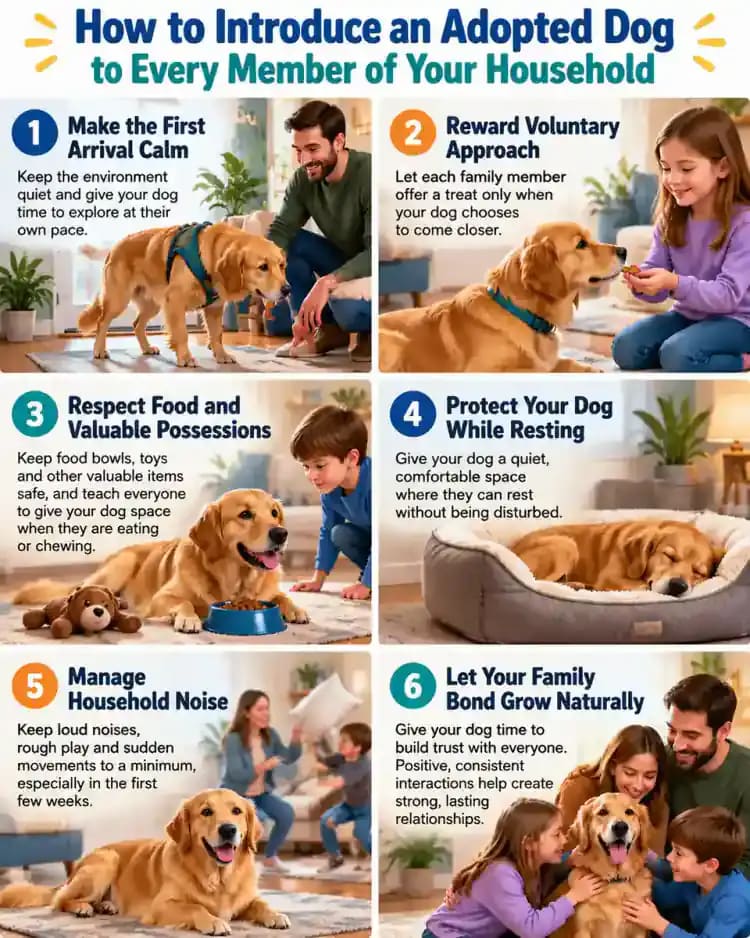 Pet care infographic for How to Introduce an Adopted Dog to Every Member of Your Household