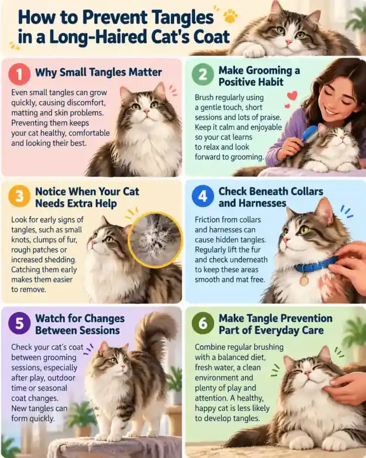 Pet care infographic for How to Prevent Tangles in a Long-Haired Cat's Coat