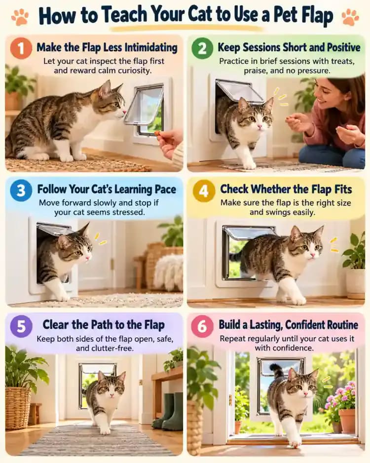 Pet care infographic for How to Teach Your Cat to Use a Pet Flap