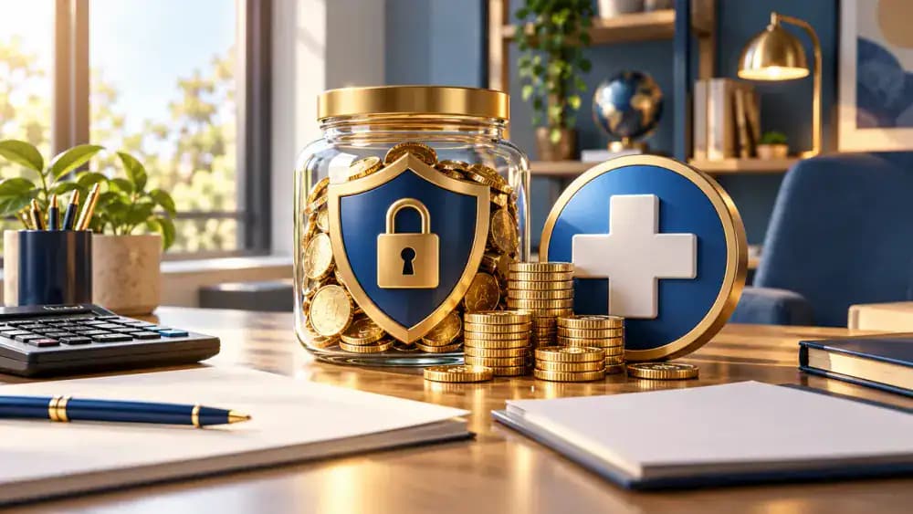 Healthcare symbol beside coins representing an individually owned savings account.