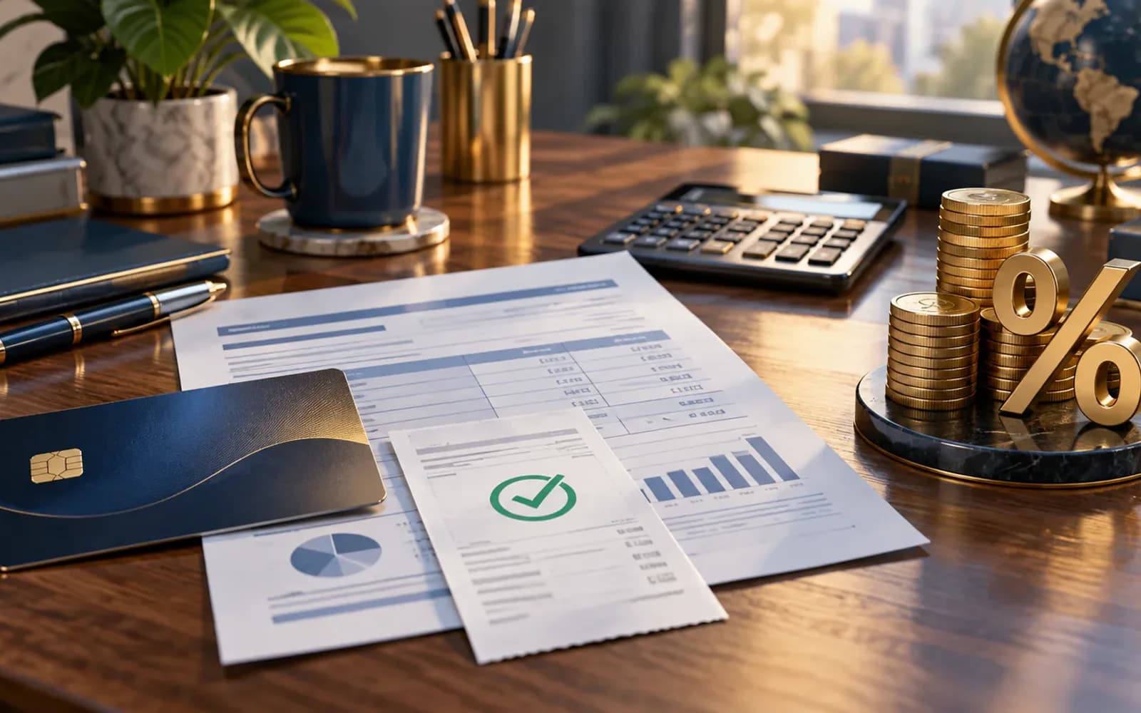 Credit card, statement and payment check mark displayed separately from an interest charge