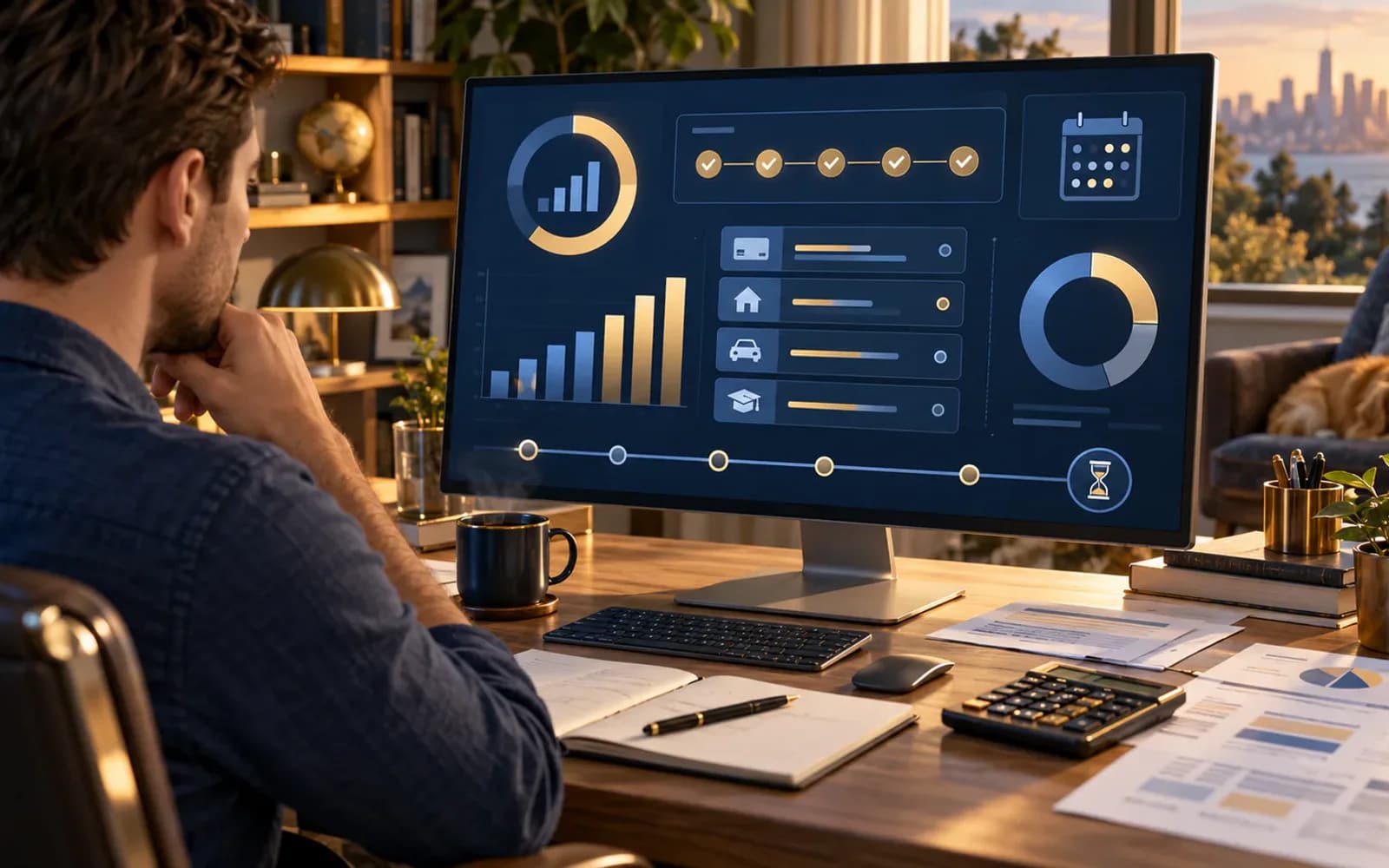 Financial dashboard representing the different components of a credit profile