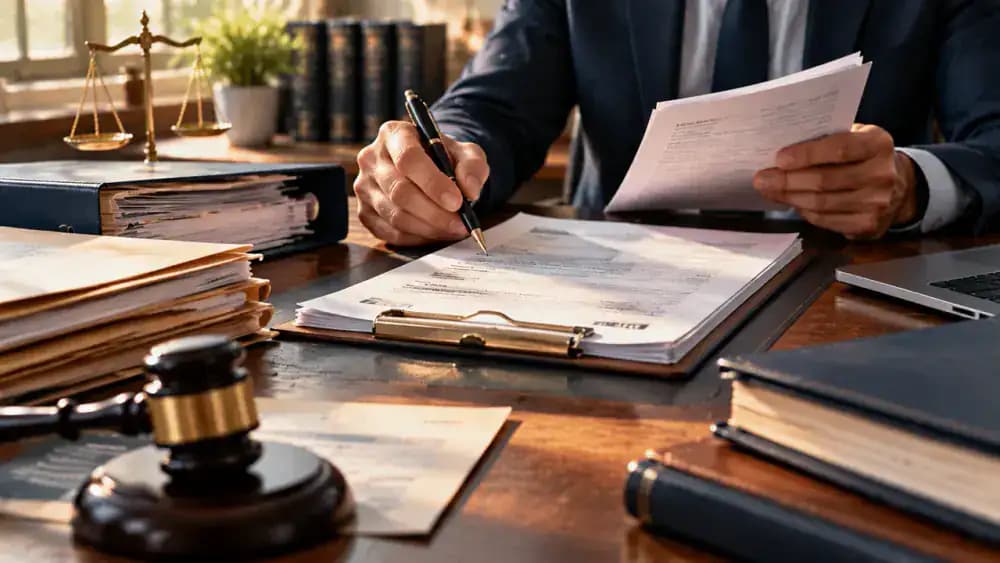 Civil lawsuit documents and organized legal folders on a professional desk.