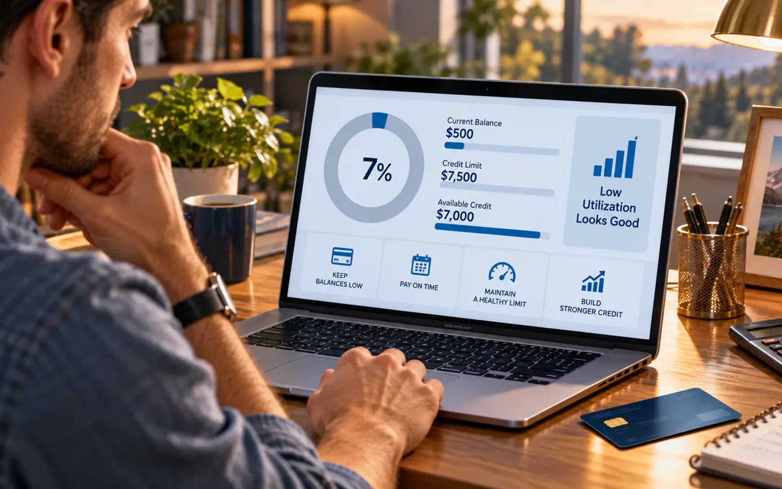 Credit utilization example showing a $1000 balance against a $10000 limit