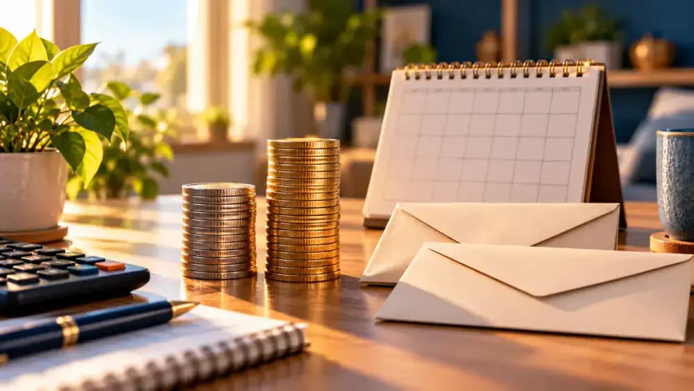 Two stacks of coins representing self-only and family HSA contribution limits beside a calendar.