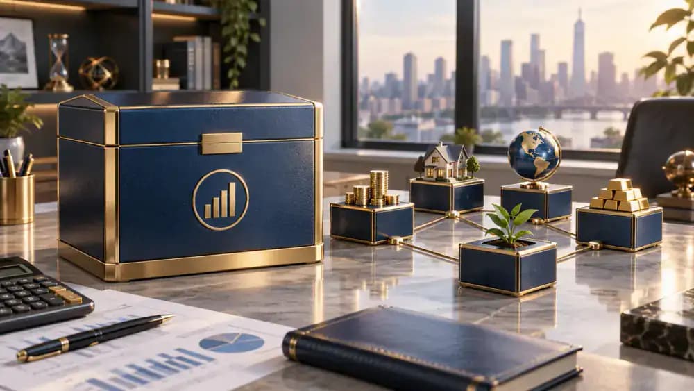 One consolidated investment container sits beside a connected collection of individually managed assets.