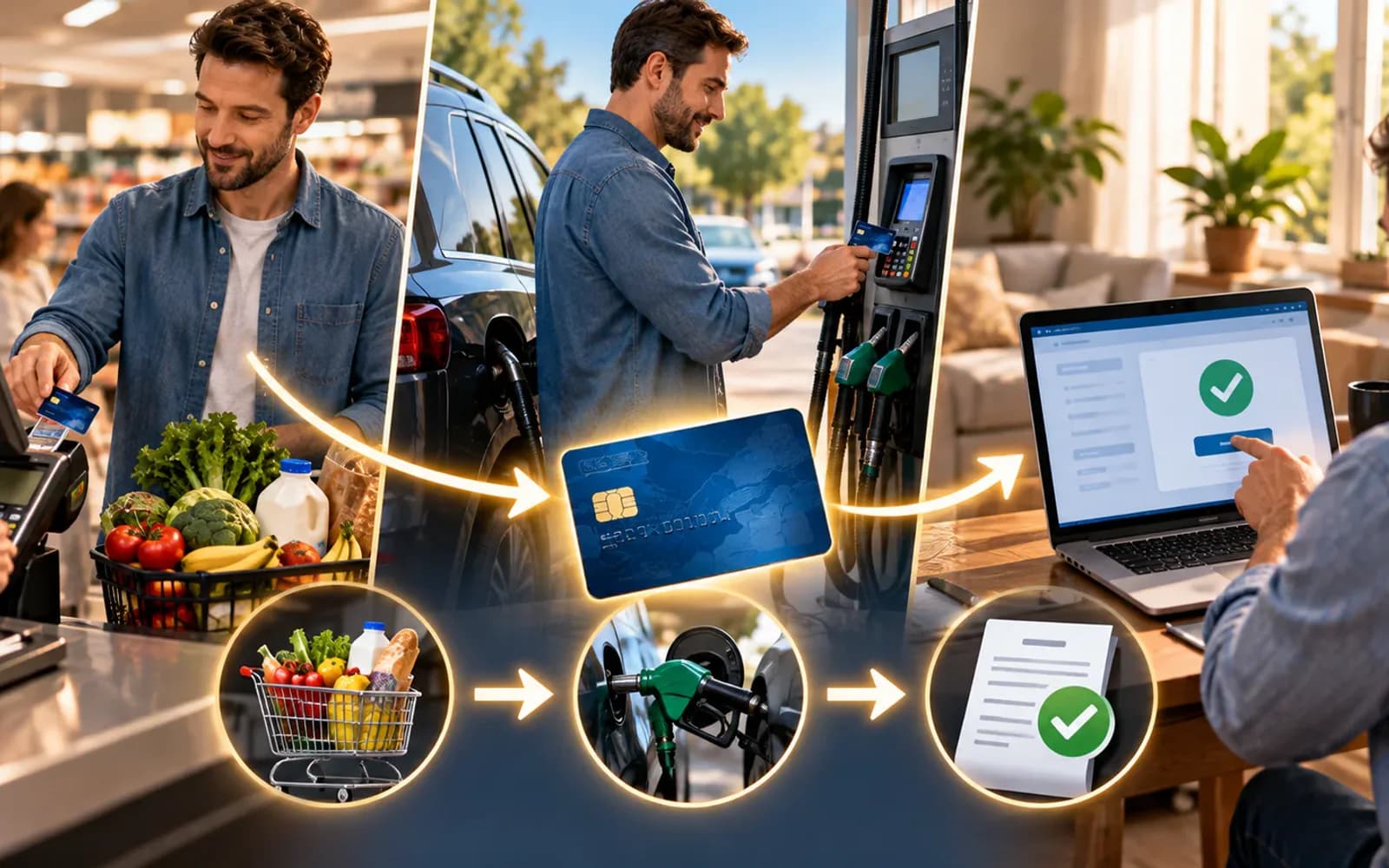 Everyday credit card purchases followed by a full monthly payment