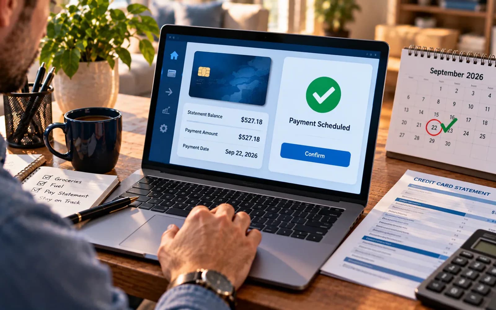 Consumer selecting full statement balance payment in a banking app