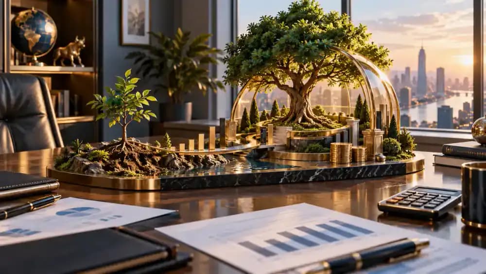 A young tree growing into a mature tree within a protected financial landscape representing changing investment priorities.
