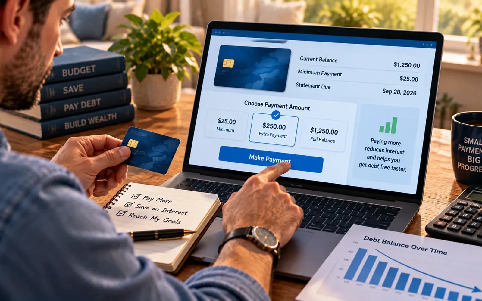 Consumer making an extra credit card payment above the required minimum