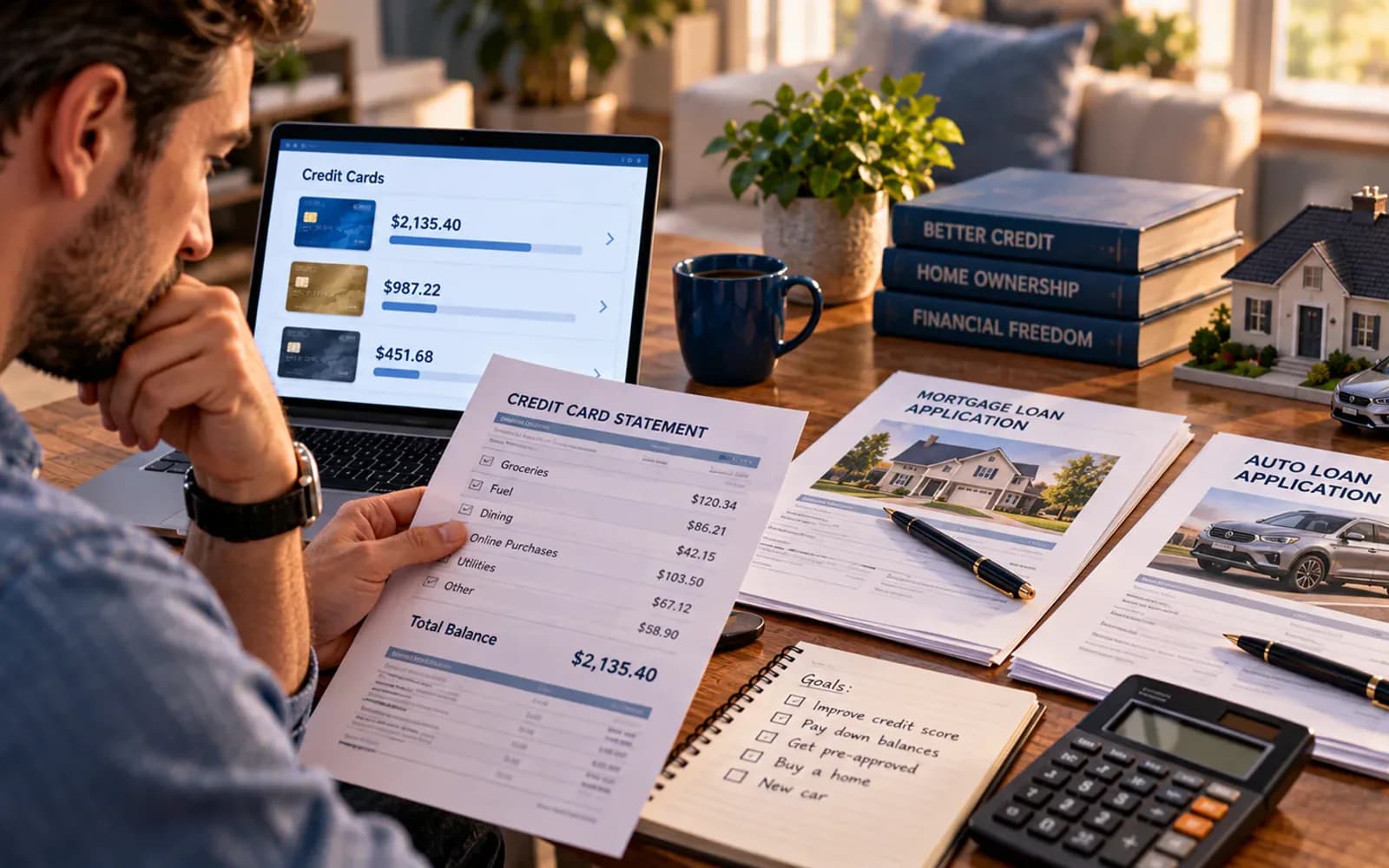 Borrower reviewing card balances before applying for a major loan