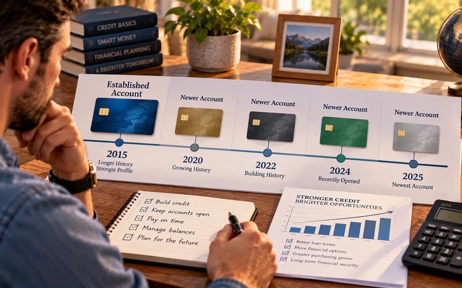 Older credit card account represented on a long financial timeline