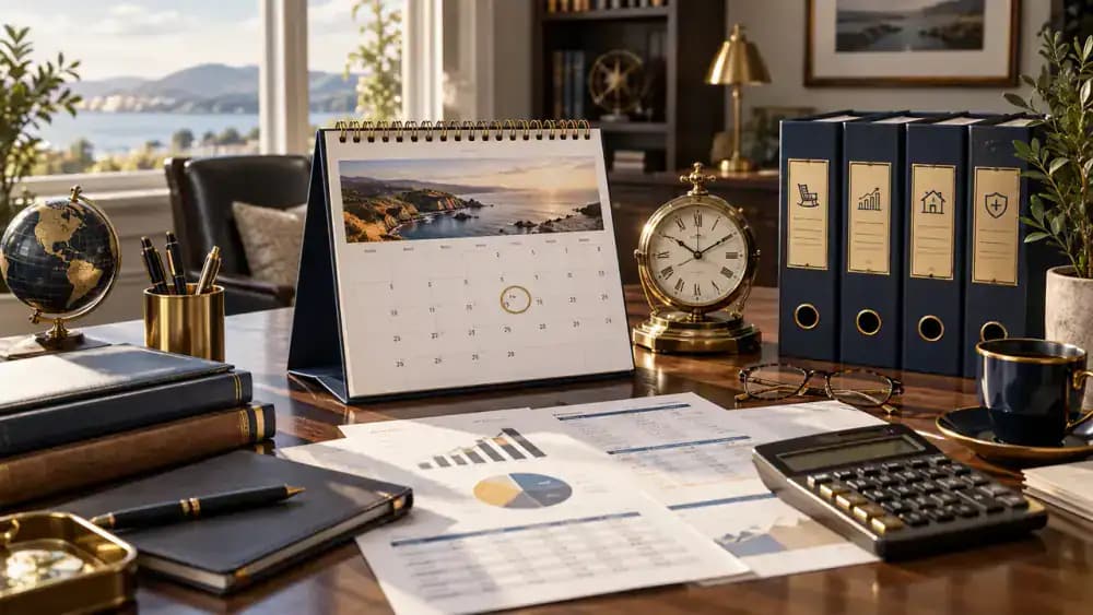 Retirement planning calendar with different age milestones