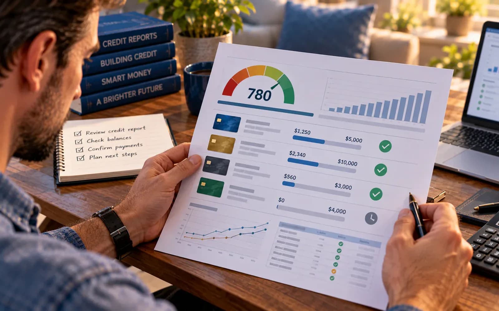 Consumer carefully reviewing a credit report for account information