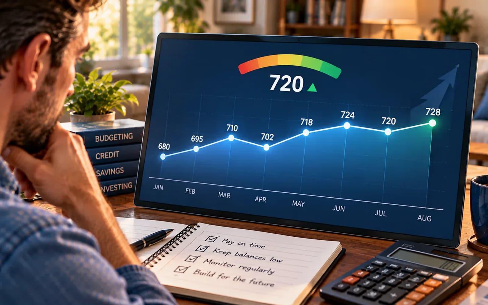 Credit score gauge showing normal small fluctuations over time