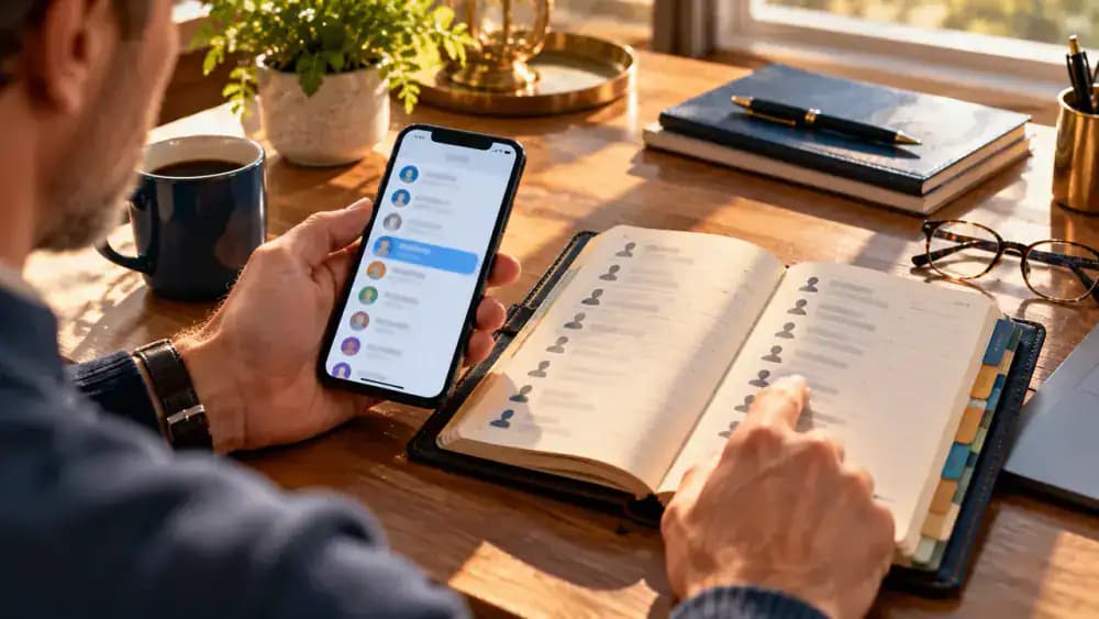 Consumer comparing recipient information on a smartphone with an address book before authorizing a digital payment.
