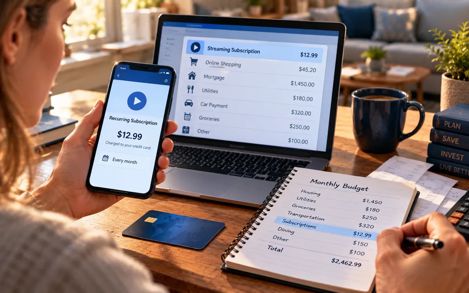 One recurring household bill charged to a credit card each month