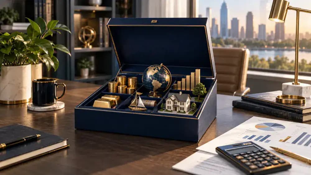 Single neatly organized investment package resting on a minimalist desk in a bright modern workspace.