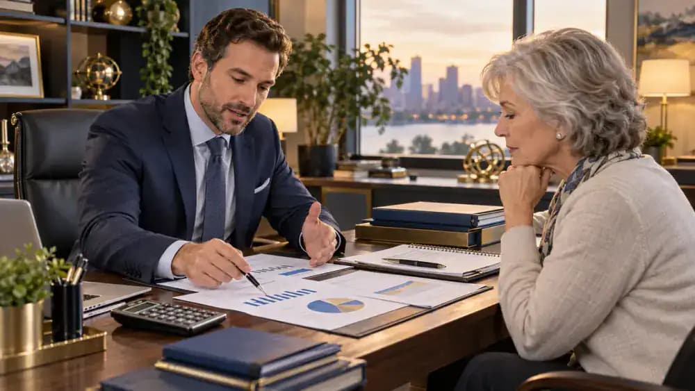 Retiree discussing withdrawal plans with a financial advisor