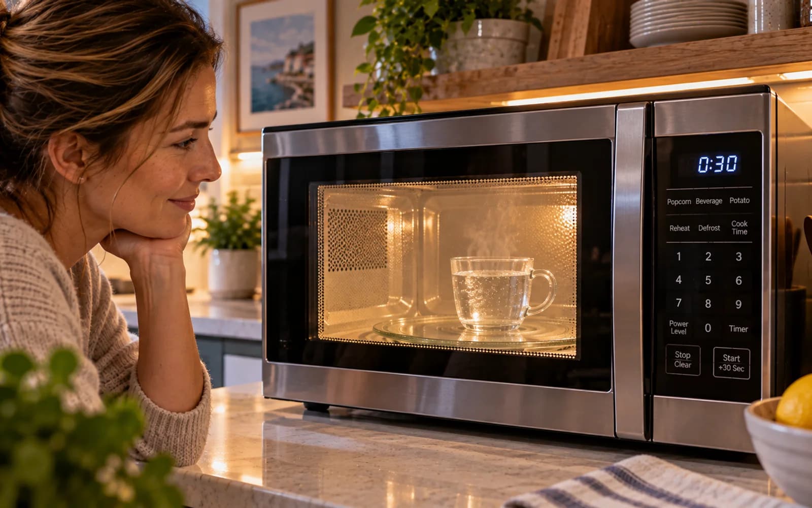 Microwave-safe vented cover placed over a bowl of tomato sauce before reheating to prevent splatters inside the microwave.