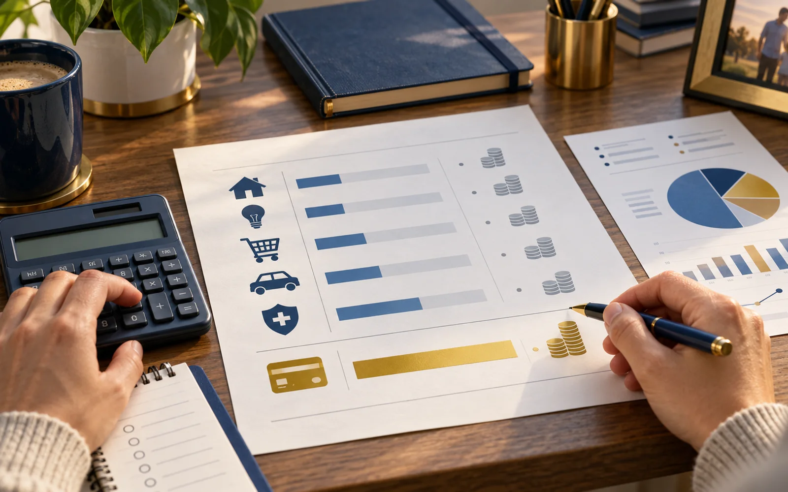 Household cash flow budget beside credit card payment options