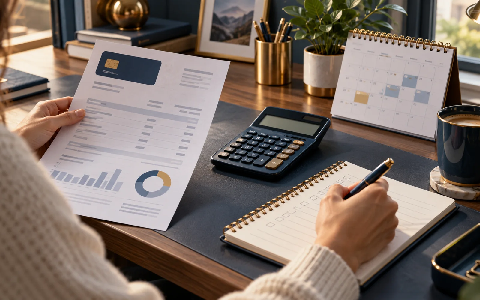 Organized monthly credit card statement review routine