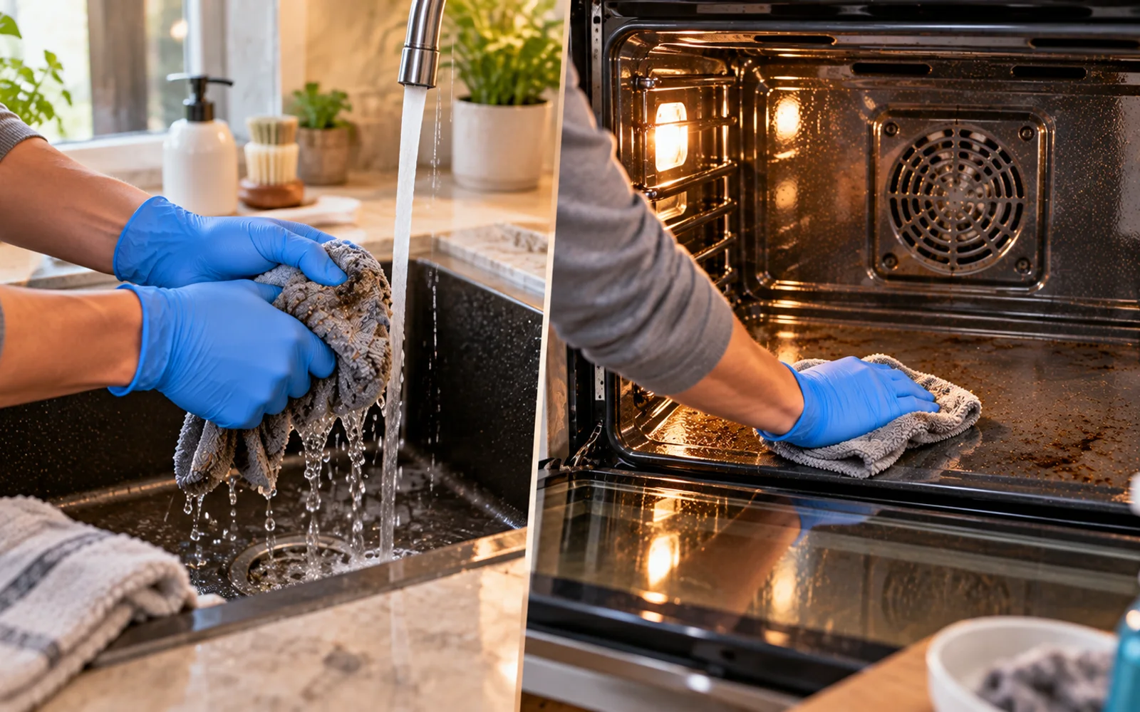 Bright light showing a smooth oven floor with a faint brown stain