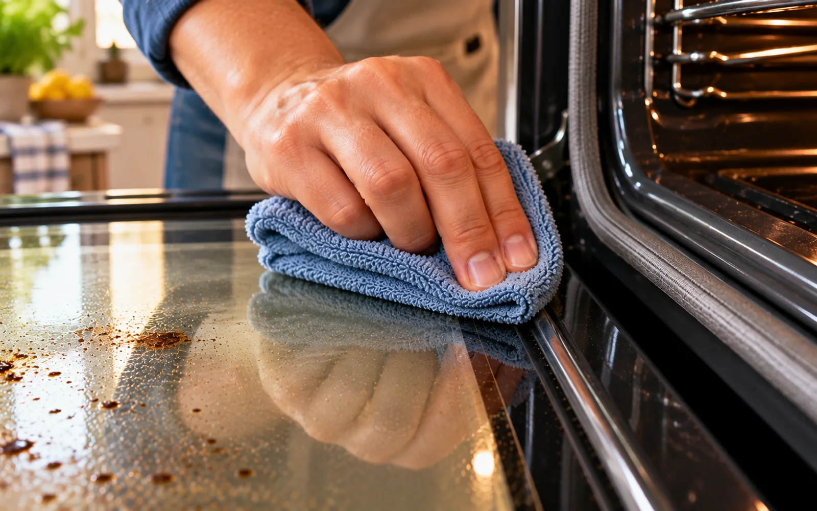 Oven glass cleaned beside a dry undisturbed door gasket